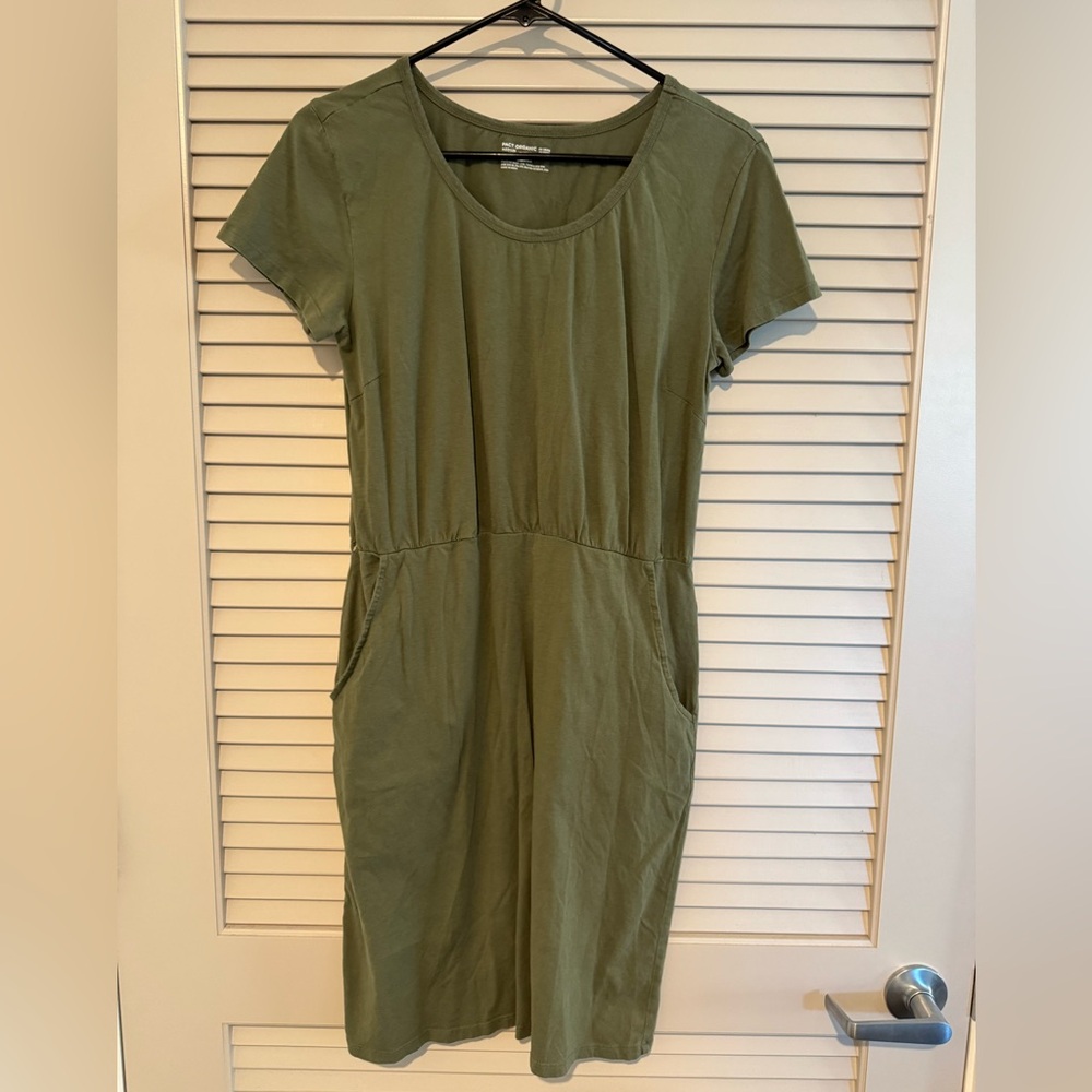 Pact 100% Cotton Olive Green Midi Dress